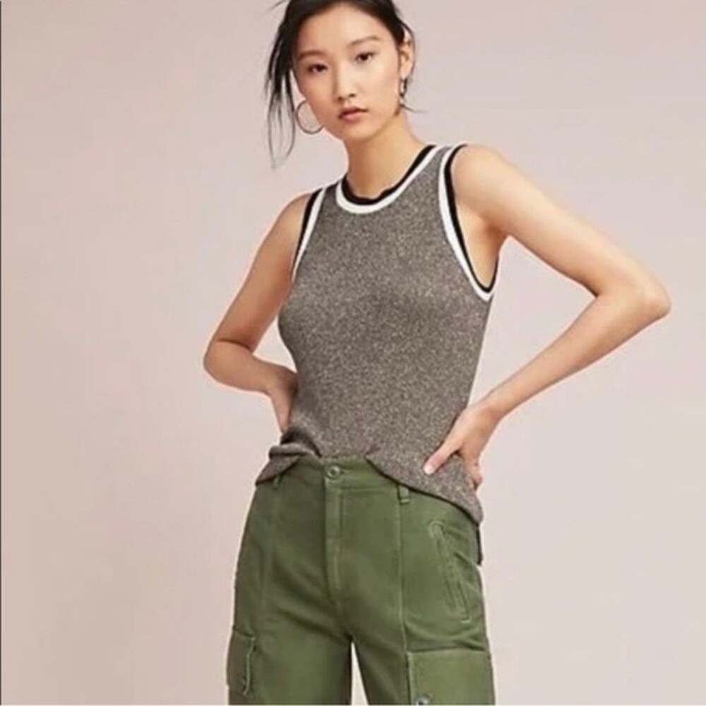 Anthropologie MOTH Valeria Shine Sparkle Metallic Knit Varsity Tank Top Size XS